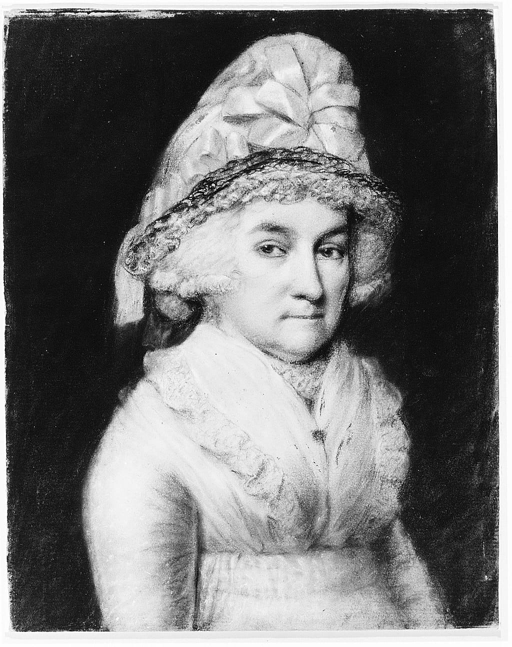 Drawing of Abigail Adams, wife of John Adams, known for her pivotal role in the American Revolution and early women's rights advocacy.
