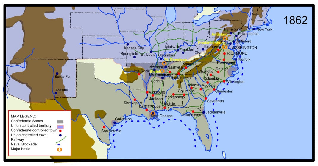 Map of American Civil War in 1862 by the Pages of Past